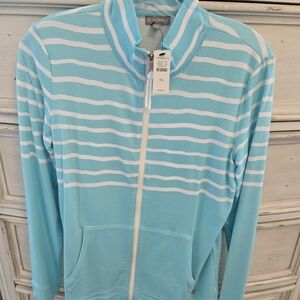 Talbots Blue and White Striped Zip-Up Jacket